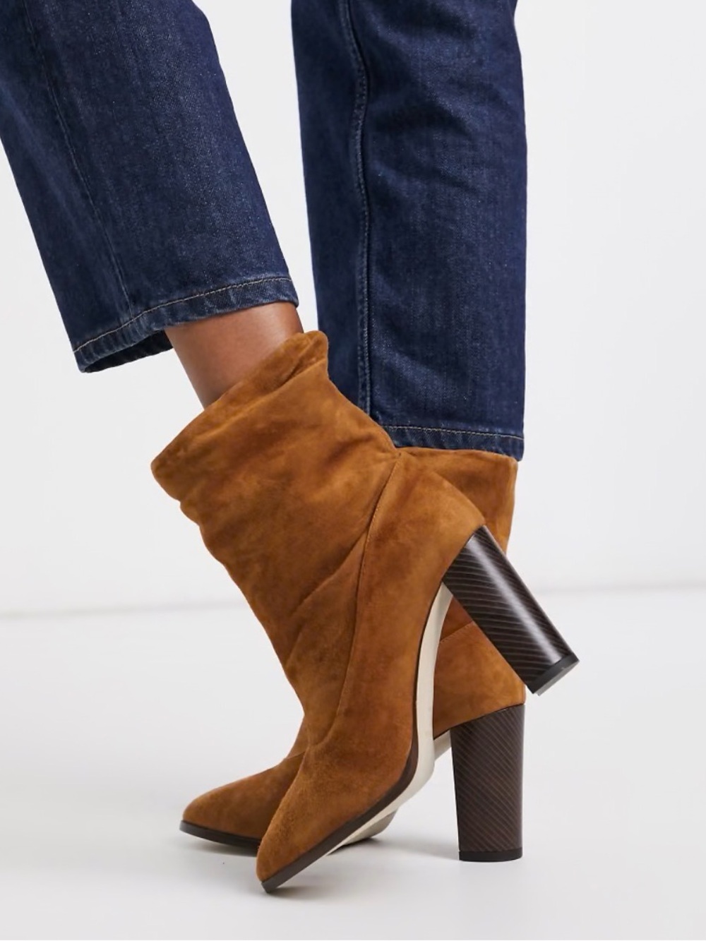 KAREN MILLEN Sappho Suede Block Heeled Boots-brown size 9